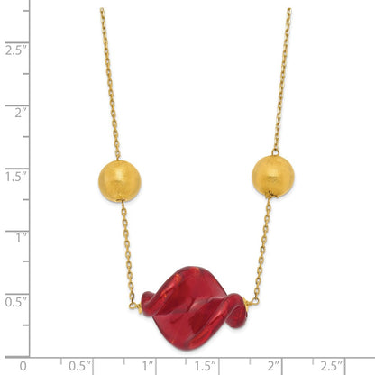 14K Yellow Gold 14Ky Red & Murano Glass Bead Necklace