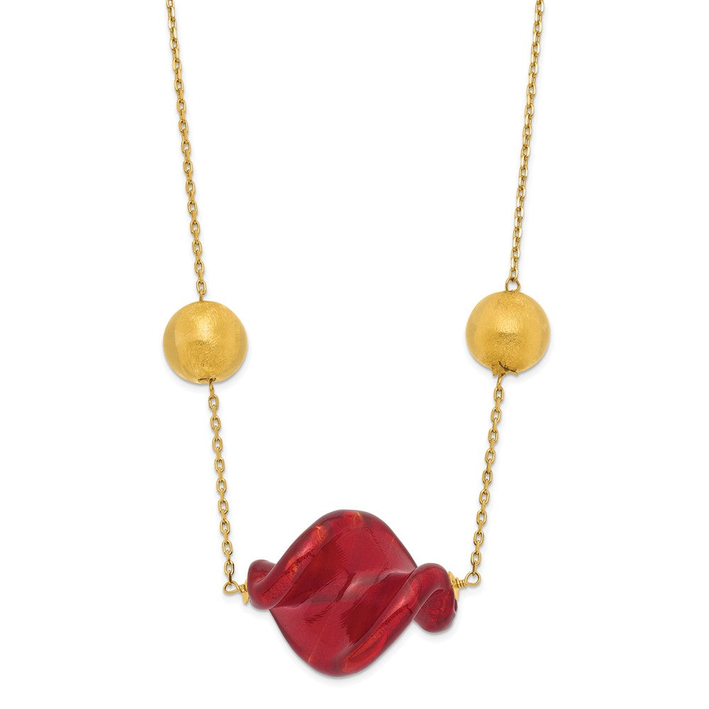 14K Yellow Gold 14Ky Red & Murano Glass Bead Necklace