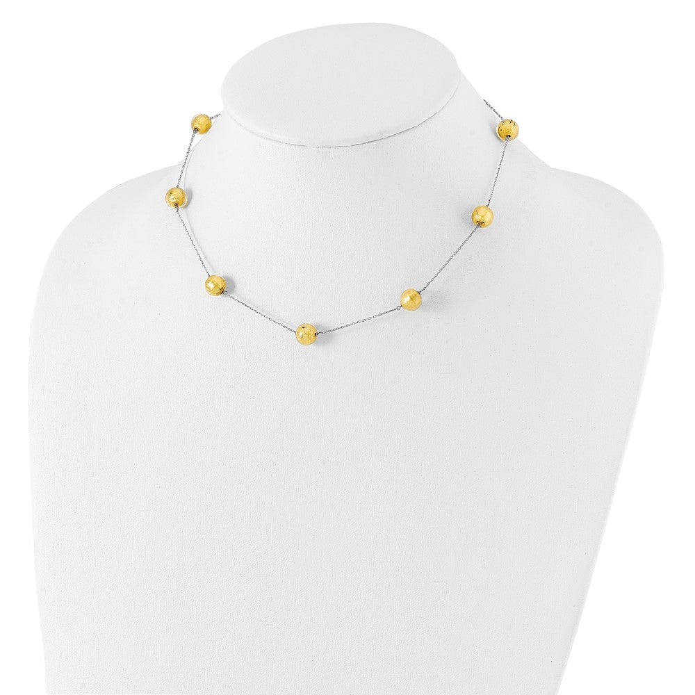 14K Yellow Gold White Murano Glass Beaded W/ 1.5In Ext Necklace