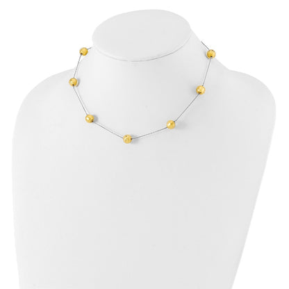14K Yellow Gold White Murano Glass Beaded W/ 1.5In Ext Necklace