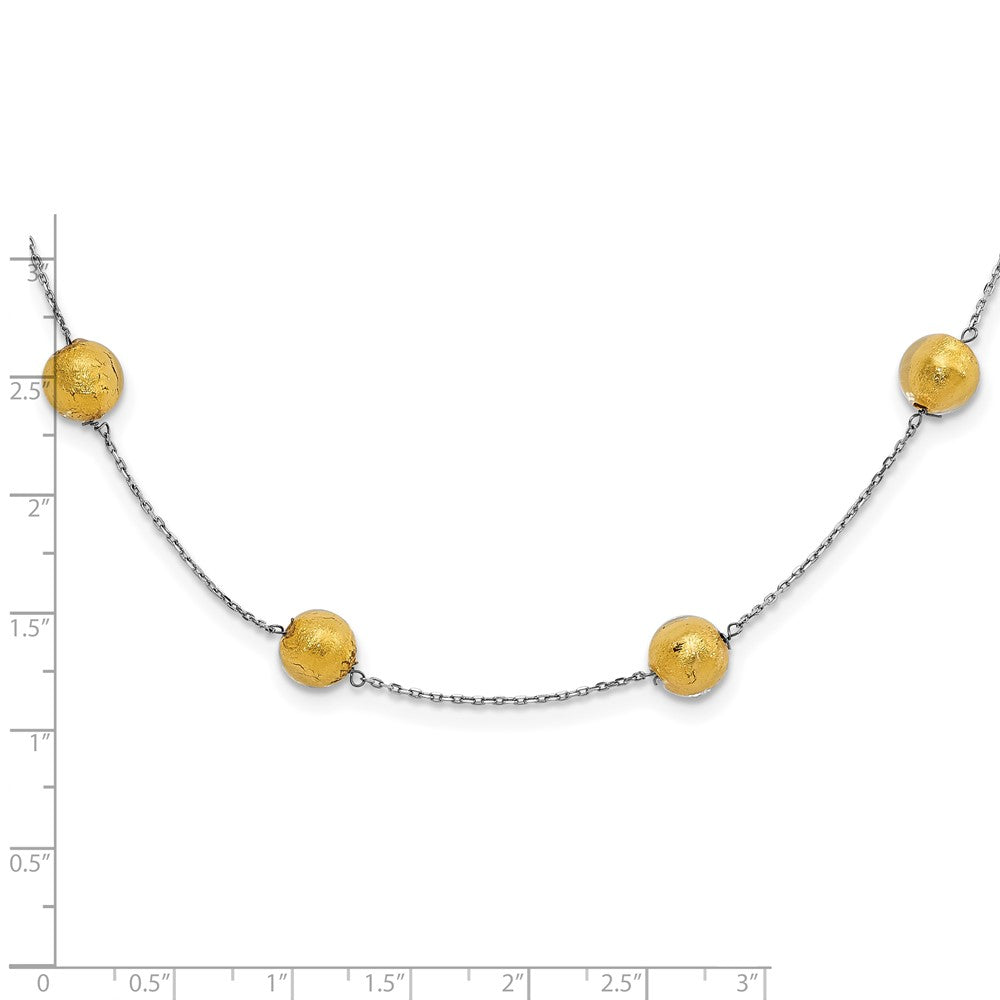 14K Yellow Gold White Murano Glass Beaded W/ 1.5In Ext Necklace