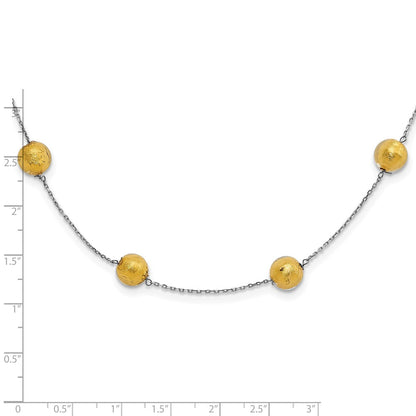 14K Yellow Gold White Murano Glass Beaded W/ 1.5In Ext Necklace
