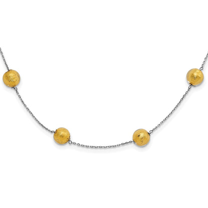 14K Yellow Gold White Murano Glass Beaded W/ 1.5In Ext Necklace