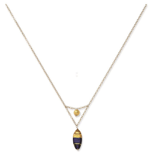 14K Yellow Gold Murano Glass Bead V Necklace