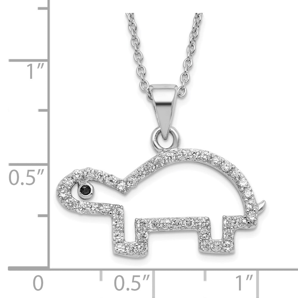 Sterling Silver Turtle W/Black & White Cz Pendant Necklace