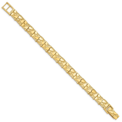 14K Yellow Gold Polished And Textured 9.5mm 7 Inch Nugget Bracelet