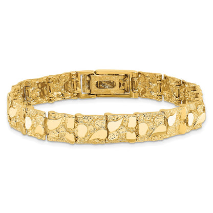 14K Yellow Gold Polished And Textured 9.5mm 8 Inch Nugget Bracelet