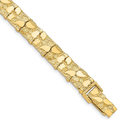 14K Yellow Gold Polished And Textured 9.5mm 7 Inch Nugget Bracelet