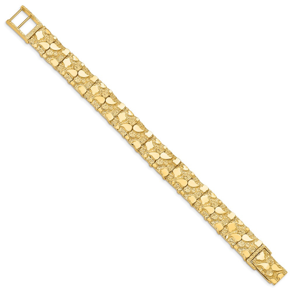14K Yellow Gold Polished And Textured 12.50mm 7 Inch Nugget Bracelet