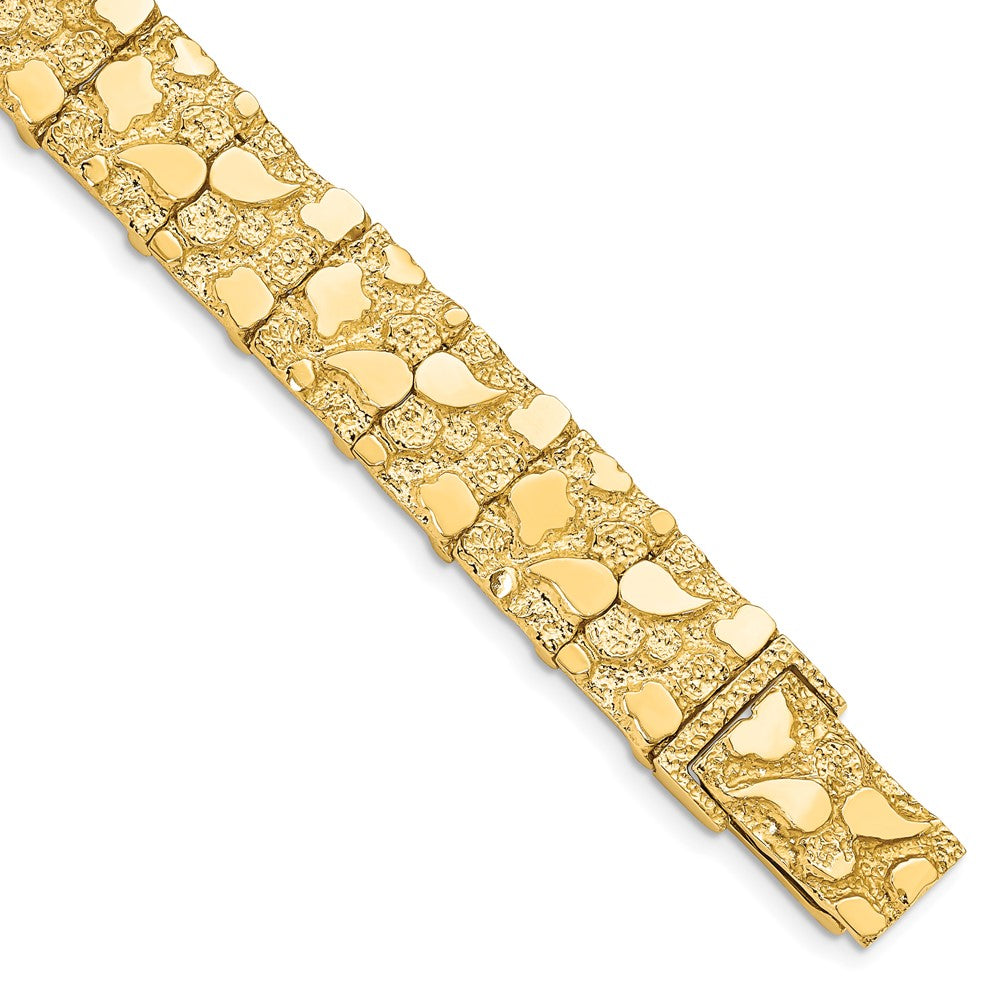 14K Yellow Gold Polished And Textured 12.50mm 8 Inch Nugget Bracelet
