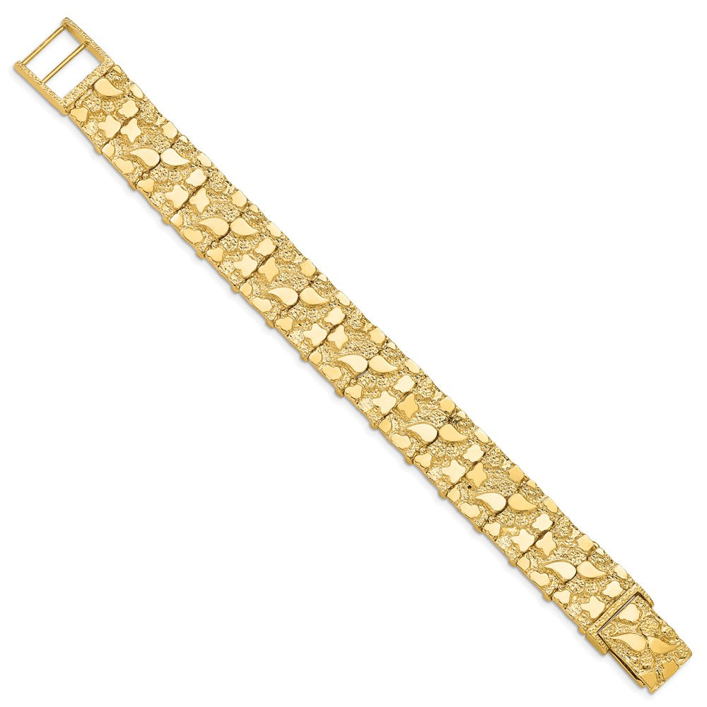 14K Yellow Gold Polished And Textured 15mm 7 Inch Nugget Bracelet