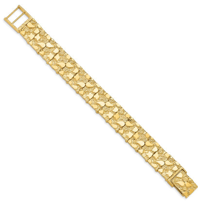 14K Yellow Gold Polished And Textured 15mm 7 Inch Nugget Bracelet