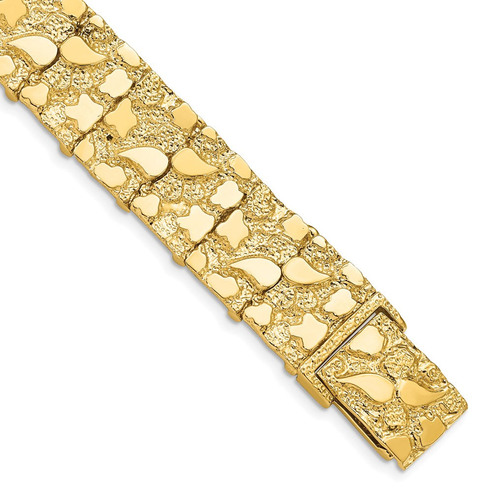 14K Yellow Gold Polished And Textured 15mm 8 Inch Nugget Bracelet