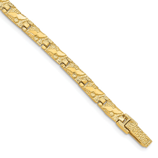 14K Yellow Gold Polished And Textured 5.5mm 7 Inch Nugget Bracelet