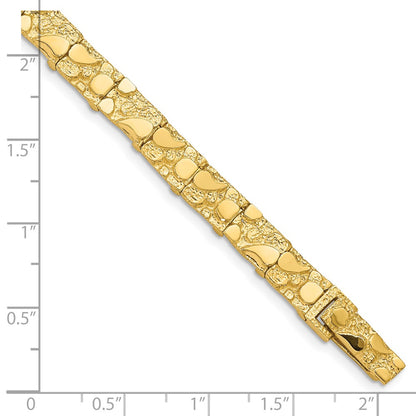 14K Yellow Gold Polished And Textured 7.00mm 7 Inch Nugget Bracelet