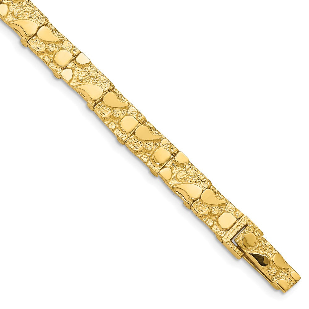 14K Yellow Gold Polished And Textured 7.00mm 8 Inch Nugget Bracelet