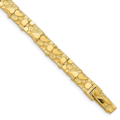 14K Yellow Gold Polished And Textured 7.00mm 8 Inch Nugget Bracelet
