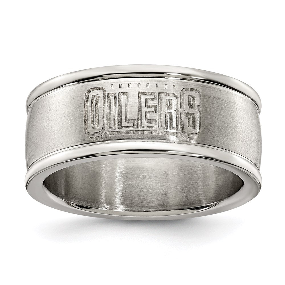 Stainless Steel Edmonton Oilers Logo Band Ring Size 6