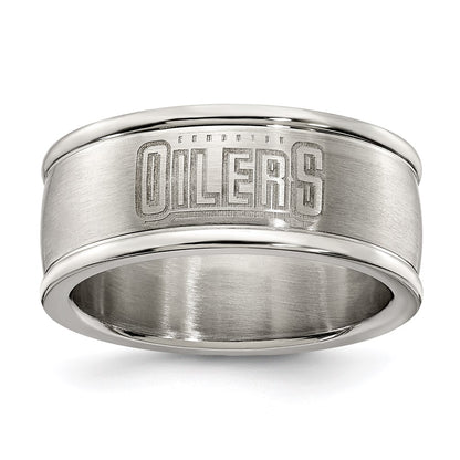 Stainless Steel Edmonton Oilers Logo Band Ring Size 6