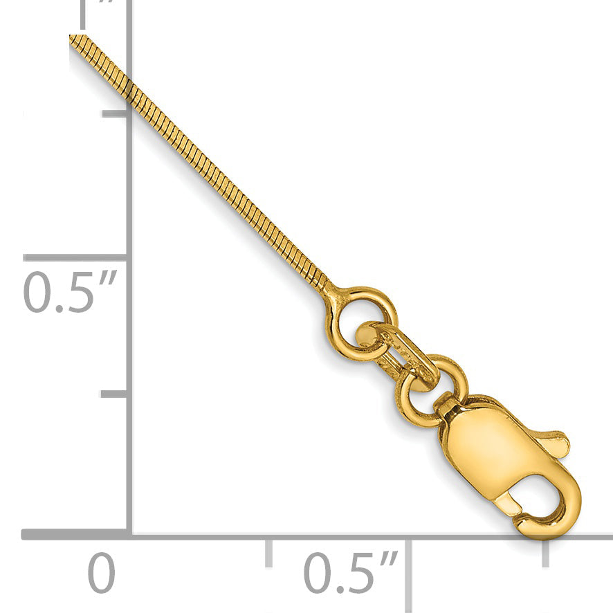 14K Yellow Gold 9 Inch .6mm Octagonal Snake With Lobster Clasp Anklet