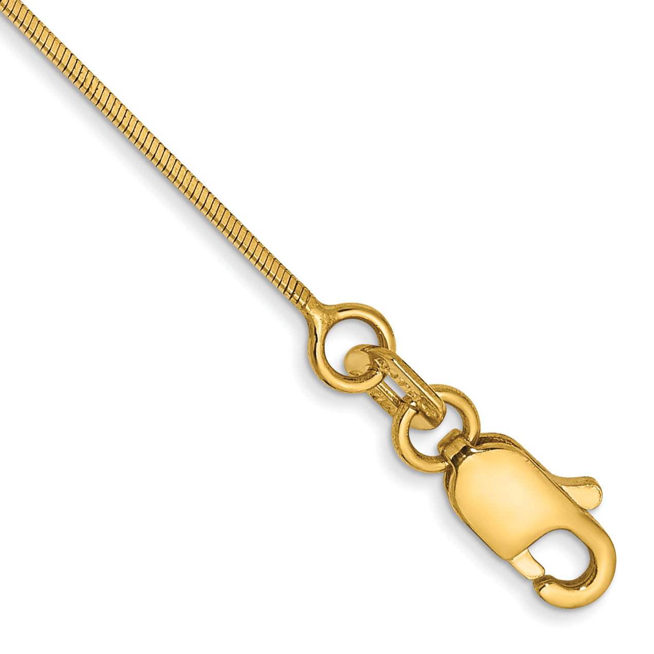 14K Yellow Gold 7 Inch .6mm Octagonal Snake With Lobster Clasp Bracelet