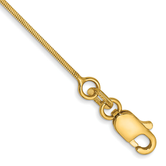 14K Yellow Gold 9 Inch .6mm Octagonal Snake With Lobster Clasp Anklet