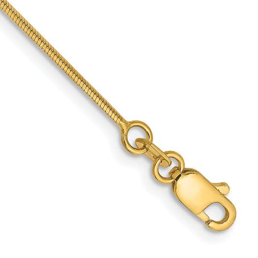 14K Yellow Gold 7 Inch .8mm Octagonal Snake With Lobster Clasp Bracelet