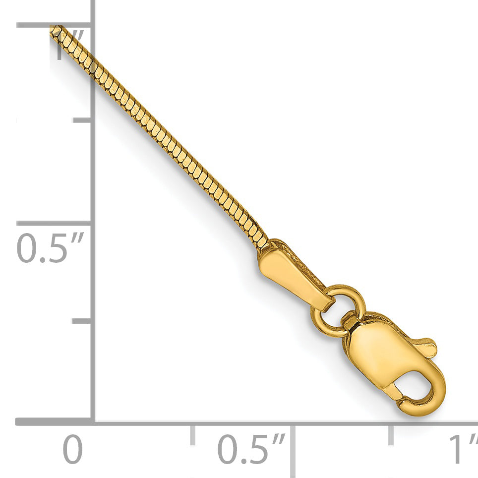 14K Yellow Gold 7 Inch .9mm Octagonal Snake With Lobster Clasp Bracelet