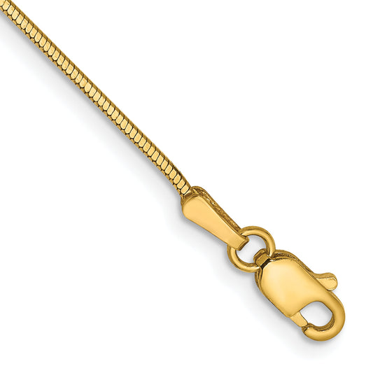 14K Yellow Gold 7 Inch .9mm Octagonal Snake With Lobster Clasp Bracelet