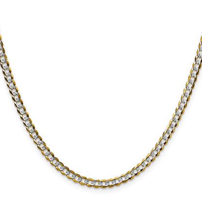 14K Yellow & Rhodium 3.7mm Lightweight Pavé Flat Cuban Chain Necklace