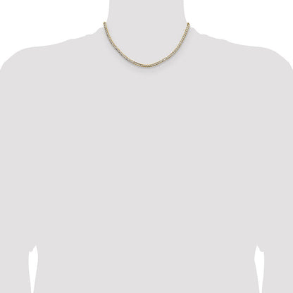 14K Yellow & Rhodium 3.7mm Lightweight Pavé Flat Cuban Chain Necklace
