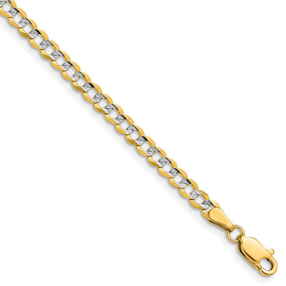 14K Yellow & Rhodium 3.7mm Lightweight Pavé Flat Cuban Chain Necklace