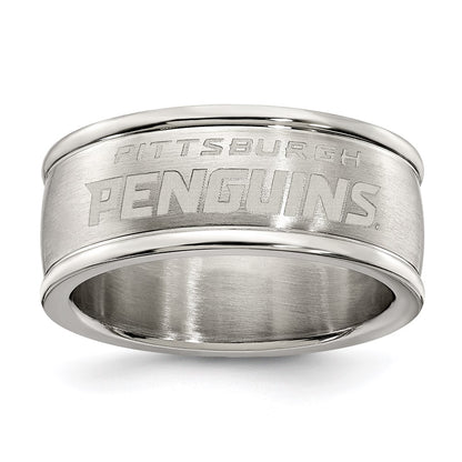 Stainless Steel Pittsburgh Penguins Logo Band Ring Size 7