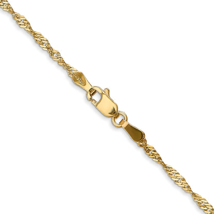 14K Yellow Gold 22 Inch 1.70mm Singapore With Lobster Clasp Chain Necklace