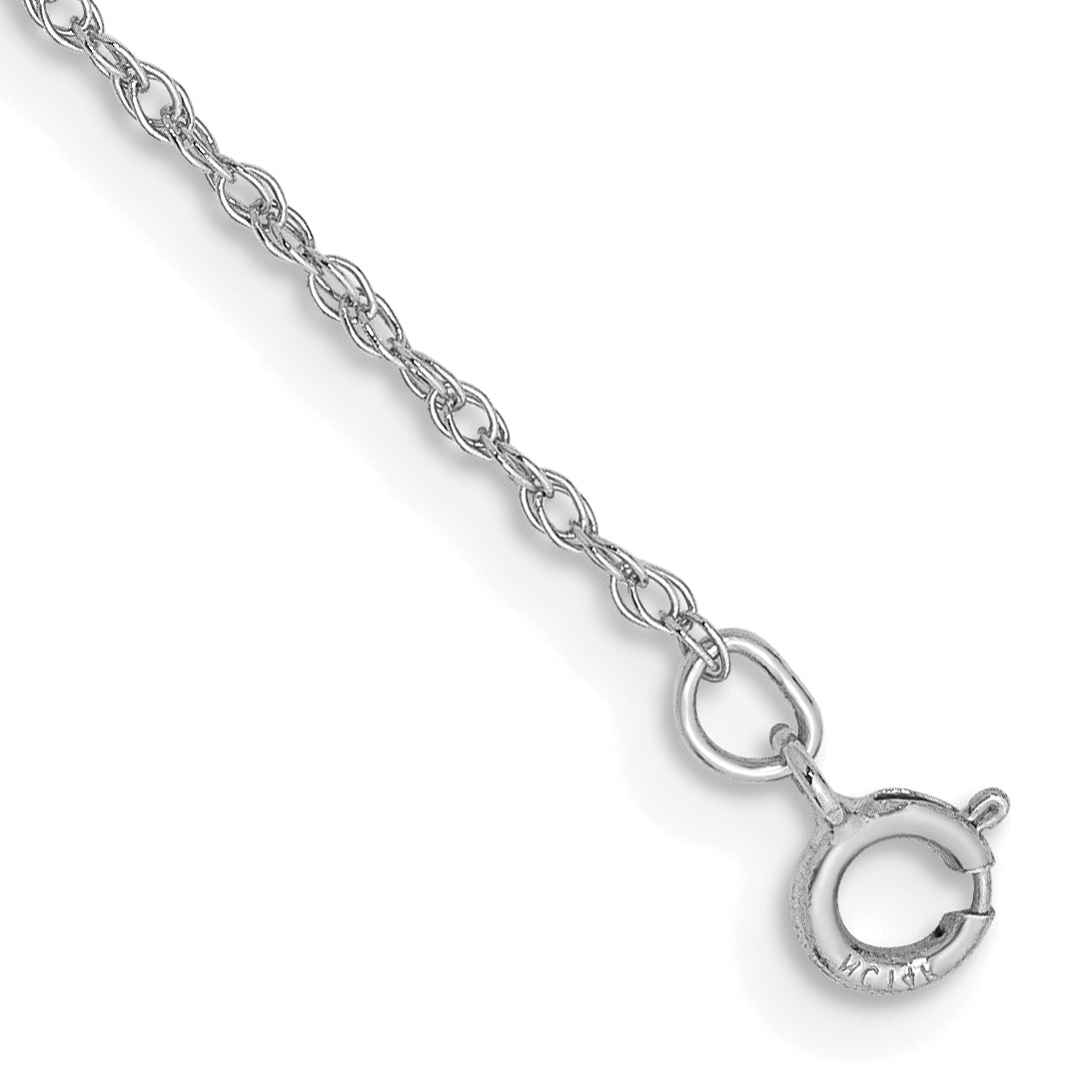 14K White Gold 9 Inch .8mm Light Baby Rope With Spring Ring Clasp Anklet
