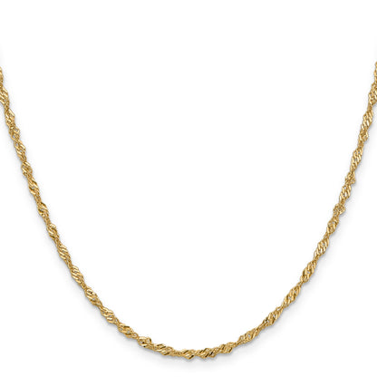 14K Yellow Gold 30 Inch 2mm Singapore With Lobster Clasp Chain