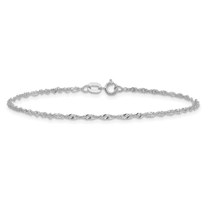 14K White Gold 7 Inch 1.4mm Singapore With Spring Ring Clasp Chain