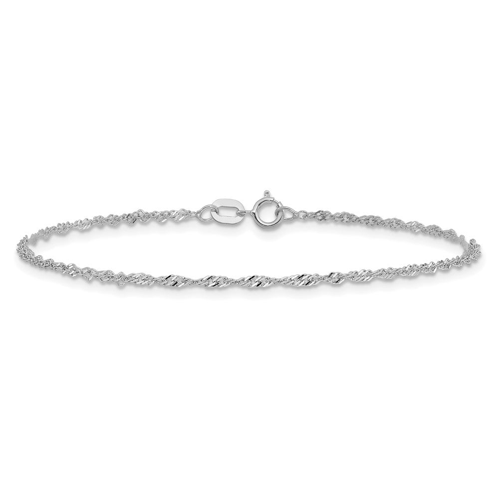 14K White Gold 9 Inch 1.4mm Singapore With Spring Ring Clasp Anklet