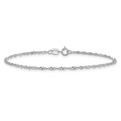 14K White Gold 9 Inch 1.4mm Singapore With Spring Ring Clasp Anklet
