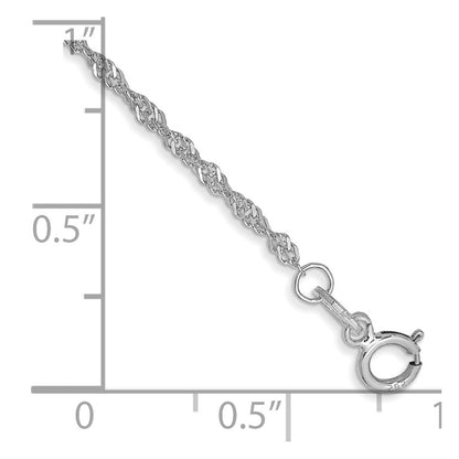 14K White Gold 10 Inch 1.4mm Singapore With Spring Ring Clasp Anklet