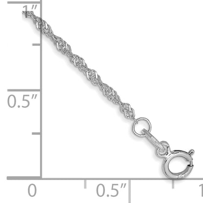 14K White Gold 7 Inch 1.4mm Singapore With Spring Ring Clasp Chain