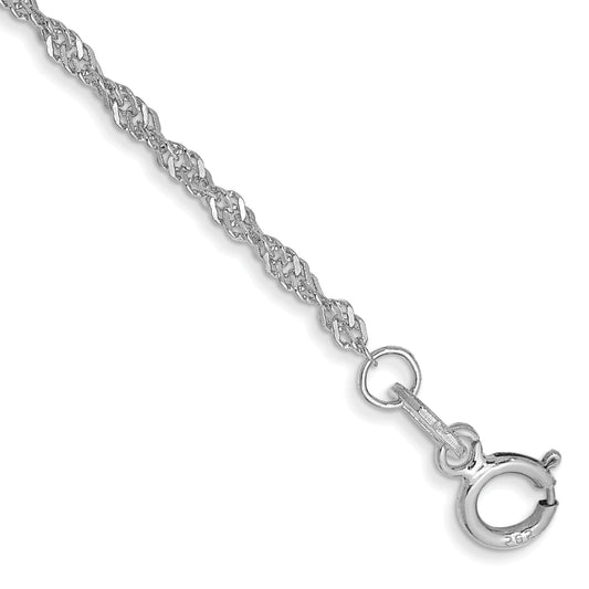 14K White Gold 7 Inch 1.4mm Singapore With Spring Ring Clasp Chain