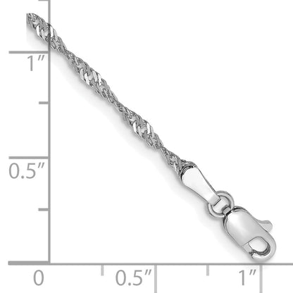14K White Gold 9 Inch 1.7mm Singapore With Lobster Clasp Anklet