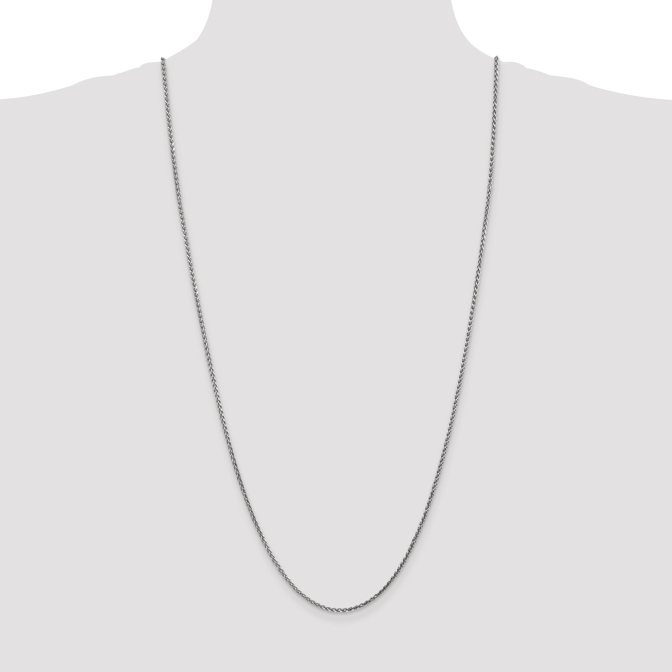 14K White Gold 30 Inch 2.1mm Diamond-Cut Spiga With Lobster Clasp Chain Necklace