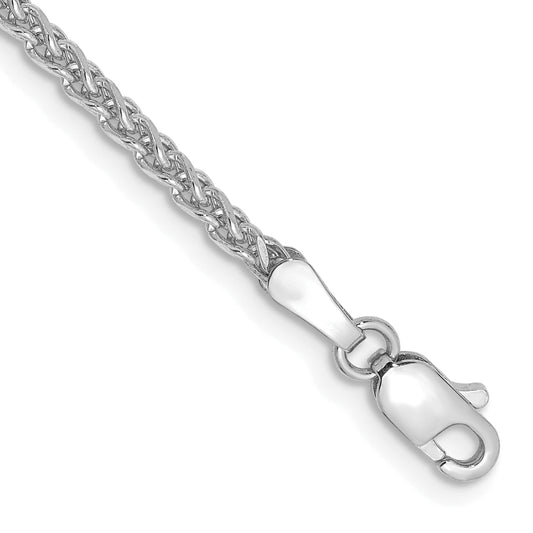 14K White Gold 7 Inch 2.1mm Diamond-Cut Spiga With Lobster Clasp Bracelet