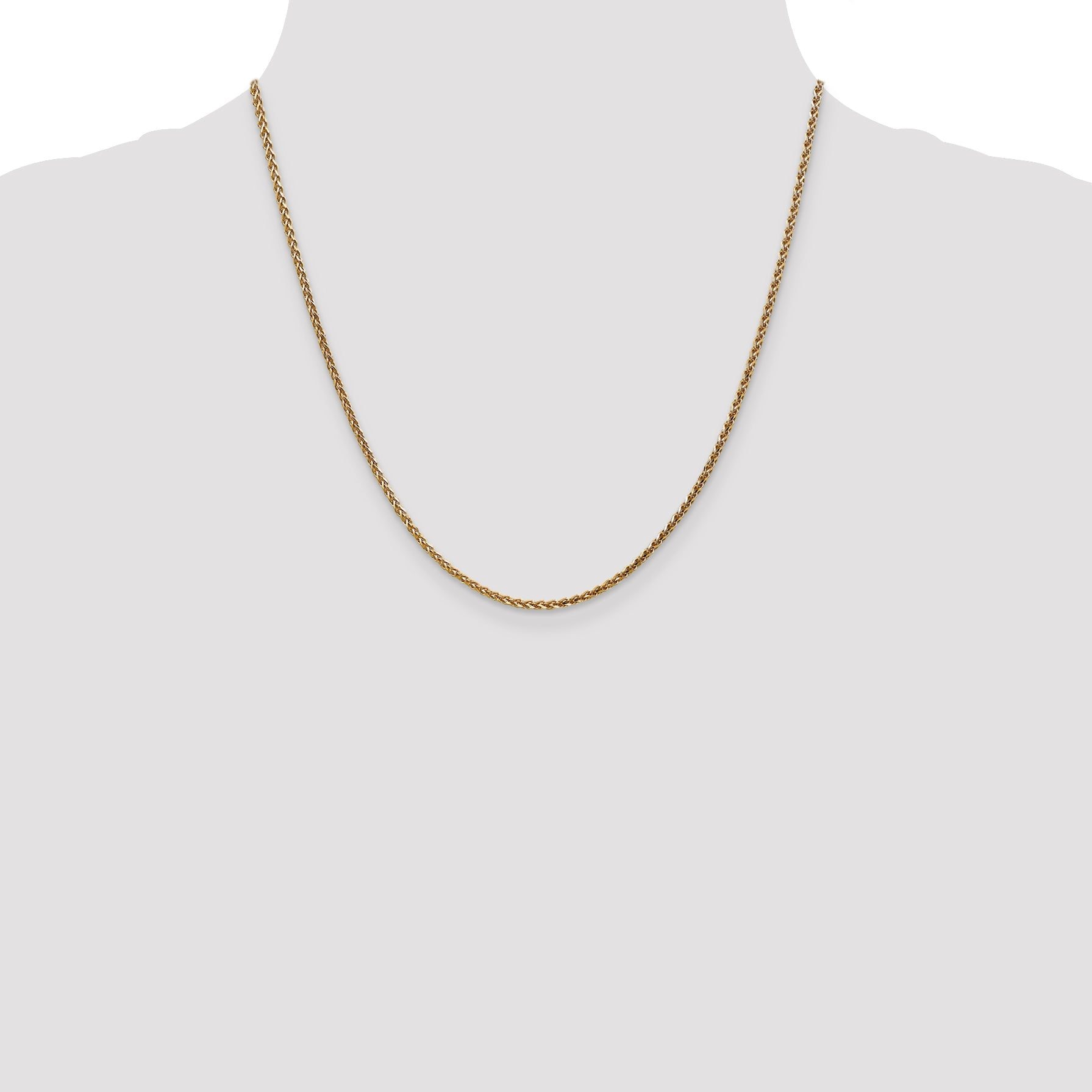 14K Yellow Gold 20 Inch 2.1mm Diamond-Cut Spiga With Lobster Clasp Chain Necklace