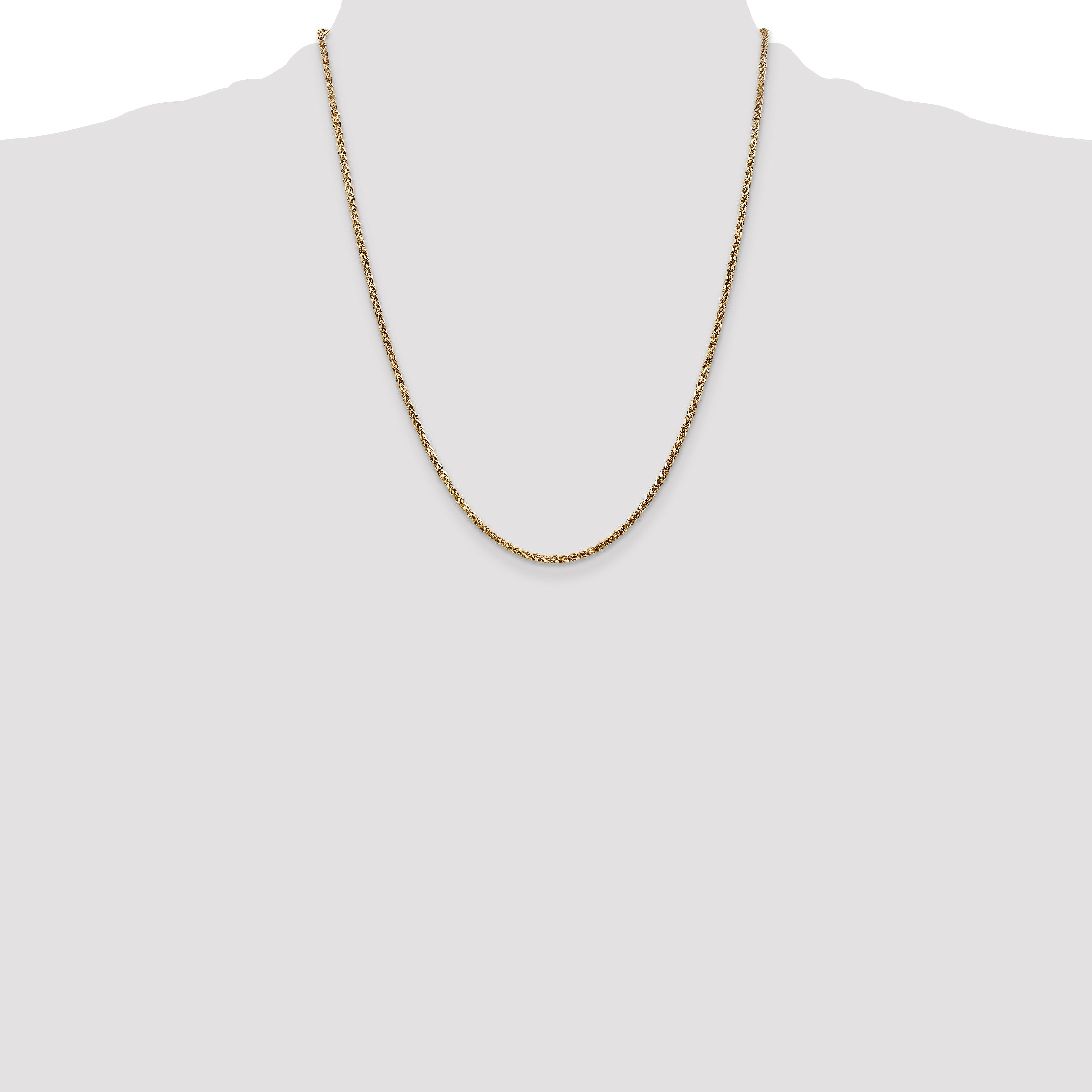 14K Yellow Gold 22 Inch 2.1mm Diamond-Cut Spiga With Lobster Clasp Chain Necklace