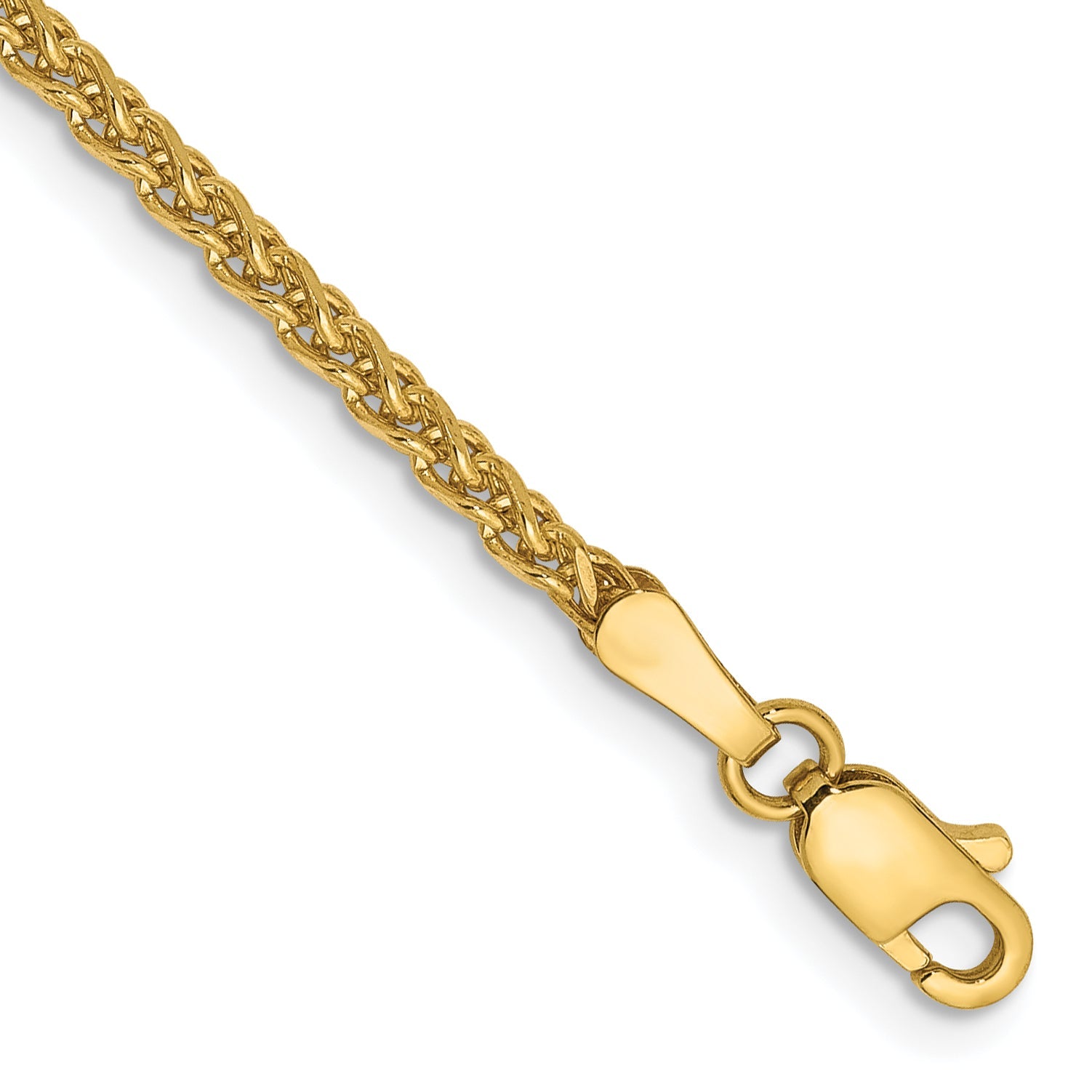 14K Yellow Gold 7 Inch 2.1mm Diamond-Cut Spiga With Lobster Clasp Bracelet