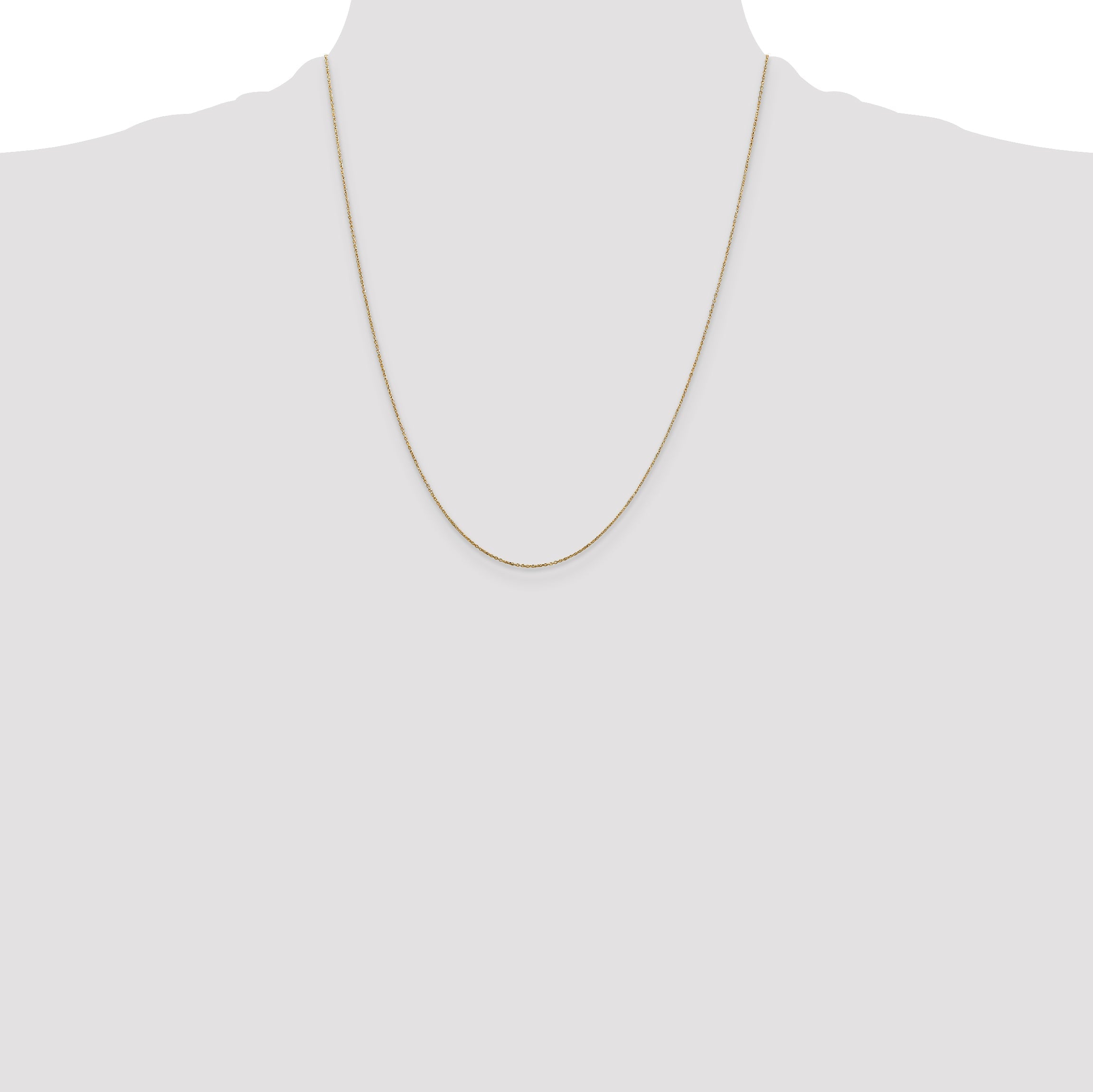14K Yellow Gold 22 Inch .6mm Diamond-Cut Round Open Link Cable With Spring Ring Clasp Chain Necklace