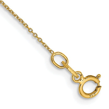 14K Yellow Gold 10 Inch .6mm Diamond-Cut Round Open Link Cable With Spring Ring Clasp Anklet